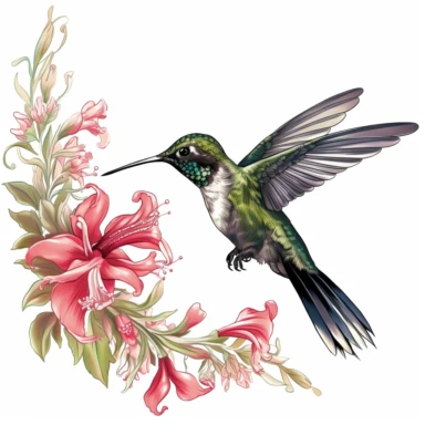Charming hummingbird sipping nectar cottagecore clipart