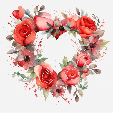 watercolor red rose wedding wreath iv heart free editable flower png clipart, in the style of angela barrett, happy expressionism, jim dine, positive/negative space, vicente romero redondo, paper cut-outs, watercolorist