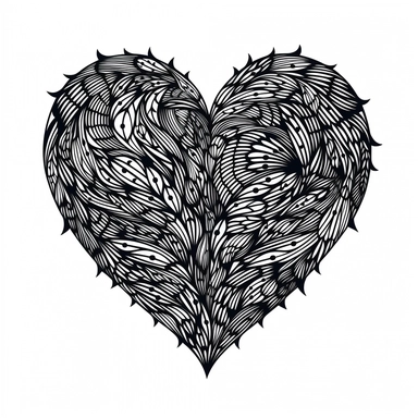 Simple style heart clipart, black lineart with white background