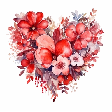 Valentine's Day, Watercolor Clipart, Flowers, White Background, High Definition, Outlined