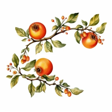 Design a dreamy watercolor clipart of a chinese Branches of ripe persimmons arranged with autumn leaves and foliage for a unique and seasonal arrangement composition, hand-painted with soft and graceful brushstrokes. Draw inspiration from the artistic finesse of Ethereal Petals Watercolors for a refined and ethereal depiction. isolated on a white background, hand-drawn illustration, hand-painted watercolor texture, 16k UHD resolution, intricately detailed, sharp focal points, designed by Ana Vic