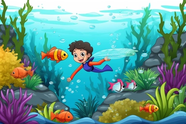 a boy swimming, clipart, vector hd, on white background