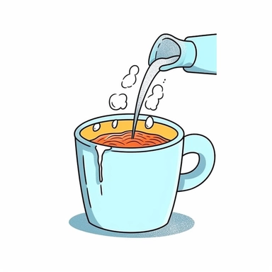 a cup of boiling water is poured into a cup of normal temperature water, clipart style, flat vector illustration with black stroke, white background