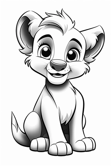 pixar baby Lion clipart, simple line art, monocromatic, isolated on white background, color image, full body, stroke line art, for toddler coloring, 8k