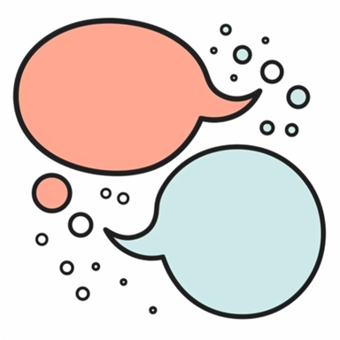 two speech bubbles in clipart style, on light pastel colors