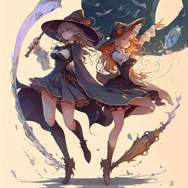 (((best quality))), (((ultra detailed))), (((masterpiece))), illustration, 2girls, witch, magic fight, transparent cloak, bikinis, high heels, cold expression, Hayao Miyazaki, Osamu Tezuka, Gosho Aoyama, CLIP STUDIO PAINT