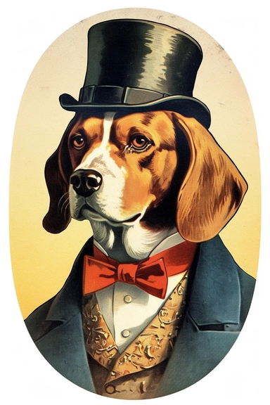 Vintage 1920 detailed Portrait of a Beagle Dog in victorian attire Illustration , Chromolithograph, Die Cut, 1920s Illustration, Vintage, Chromolithograph, Colorful, Antique, Ephemera, Clipart, 8k, Isolated on white