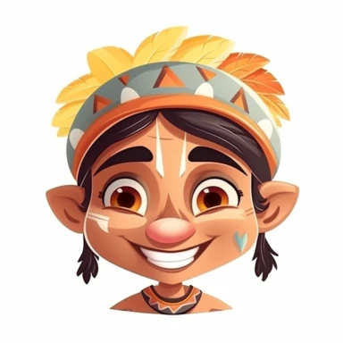 fantasy happy cute indian face, cartoon, clipart, mascot, isolated on white background