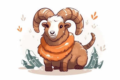 Cute Bighorn sheep in christmas Day clipart, cartoon, white background,