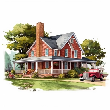 farm house photorealistic clipart,on white background with margins