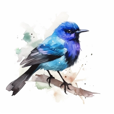 Asian Fairy-bluebird, water color style, clipart, white background