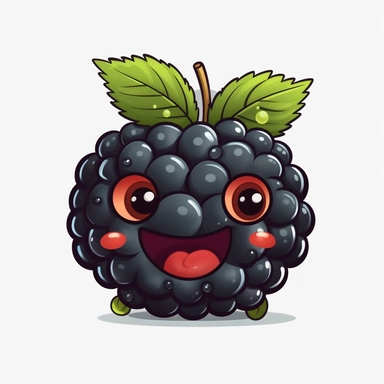 cute Blackberry, happy and smiling, bold line, clipart, sticker, white background, no shadow, 8k detail