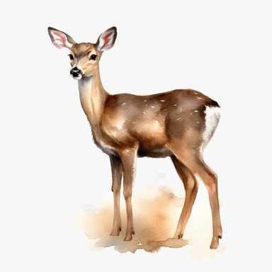 Brown doe, full body, clipart, watercolor, illustration no background no portrait