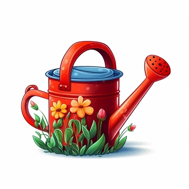 single clipart image png graphic of a Hyper Realistic Vibrant Clipart Cute Farm Tools Watering Can Illustration