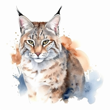 Bobcat illustration, watercolor clipart, isolated white background, 8k