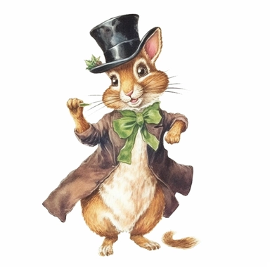 a Cute Happy Chipmunk in the style of Watercolor Kate Greenaway Clipart, White Background