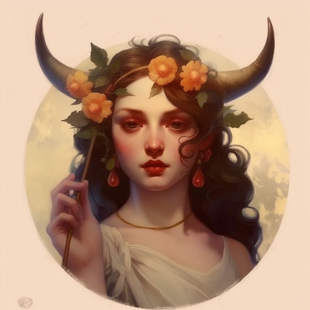 Taurus zodiac sign as fantasy girl with nose ring and earnings, and ...