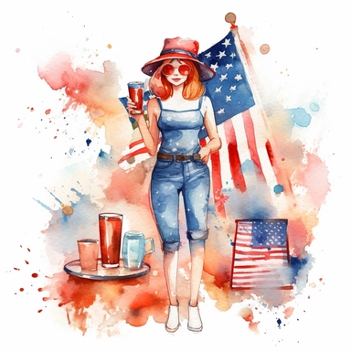 watercolor clipart representing single item people are using for celebration of american independence day, hd