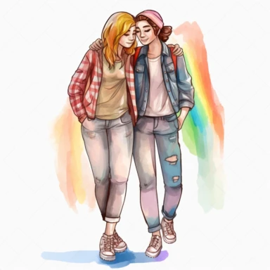 LGBTQ+ Pride Month and Stonewall Anniversary in June, watercolor LGBTQ+ png Full body realistic cartoon 32k UHD cute. 15 cm thick outline. Black color. There was no shadow on the ground. with realistic watercolors and detailed illustrations. PNG clipart, transparent white background