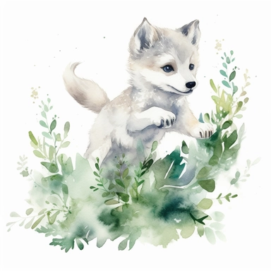 Step into the enchanting world of watercolor as you create a captivating clipart illustration of a lively small baby wolf leaping and climbing high in a verdant forest. With a pristine white background, this artwork captures the adventurous spirit of the wolf baby as it joyfully navigates its way up a towering tree. Embrace the softness and translucency of watercolors, allowing the pigments to blend and flow, reminiscent of the dreamy landscapes by John Singer Sargent and Paul Cézanne. Select a 