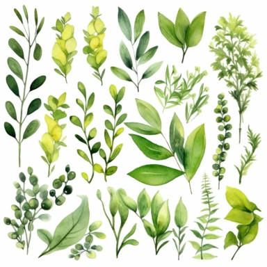 greenery watercolor clipart 12 by 12 inches in white background