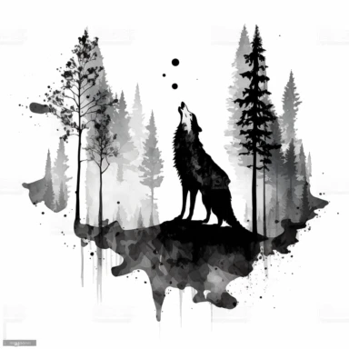 photo of a beautiful howling grey wolf in the woods, watercolour clipart, minimalist, white background, 8k, 1606016102