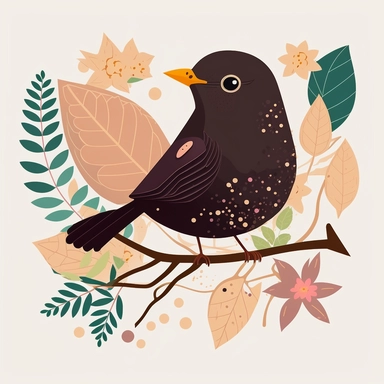 cute blackbird. kawaii style. clipart