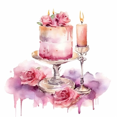 watercolor candletit dinner with scene romantic decorations such as scattered rose petals, delicate lace doilies, or decorative ribbons. These details can add a touch of elegance and charm to the clipart on white background