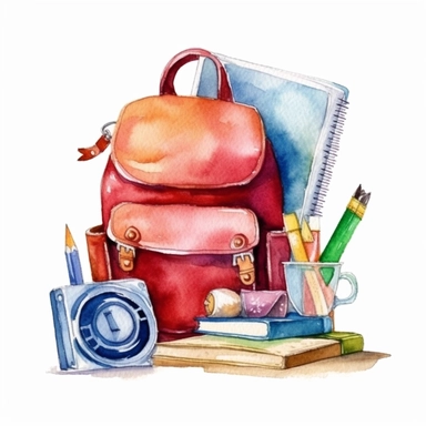 Back to School ClipArt Watercolor, single object, illustration, white background for removing background--no text shadow font watermark
