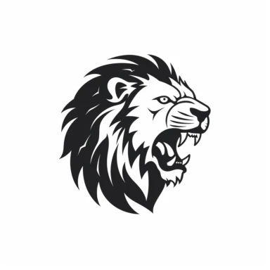 roaring lion head black frontal view silhouette vector flat simple identification symbol white backround white background minimalistic clipart png svg