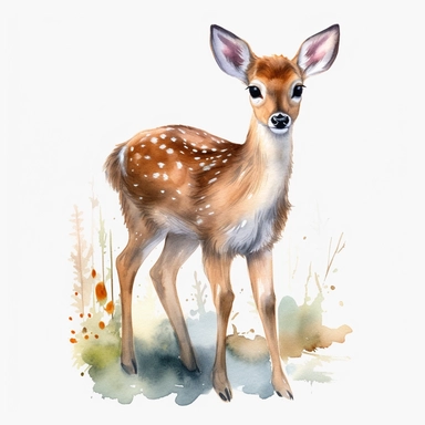Watercolour cute realistic deer in the wood, woodland animal, ultra detailed ultra photoreal intricate detailed beautiful magnificent deer with perfect beautiful realistic eyes and intricate facial features four perfect legs and paws realistic detailed, png image, high definition, 300dpi, graphic clipart, computer graphics