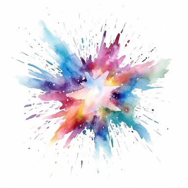 watercolor clipart, one individual star, exploding , white background