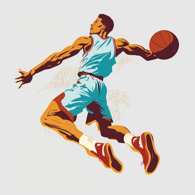 Illustration of a slam dunk action, flat, clipart style