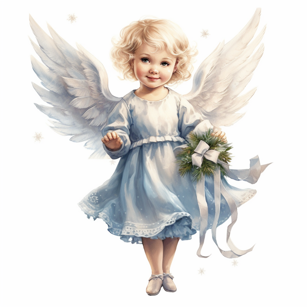 vintage adorable little Christmas fairy with angel wings in blue ...