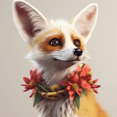 lashes, super lovely, nursery, close-up of an fennec foc, flower. The red panda has fluffy fur with black markings, large ears, and bright eyes. It is standing on top of a white background. vintage clothing hyper realistic 8k clipart