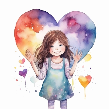 Love in you, heart, clear white background, self love, self confidence, watercolor, simply drawn for children book, handrawn watercolor graphic clipart, 16k