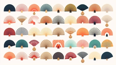 Uchiwa Fans vector clipart vector Uchiwa Fans cute collection, in the style of #screenshotsaturday, flat areas of color, flat color blocks, 1970–present, rough-edged 2d animation, lightbox, colorful animation stills