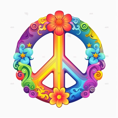 Cute Beautiful Rainbow Hippie Logo Sublimation Clipart,Cartoon, hyper realistic, intricate detail, illustration style,high solution,on the white background