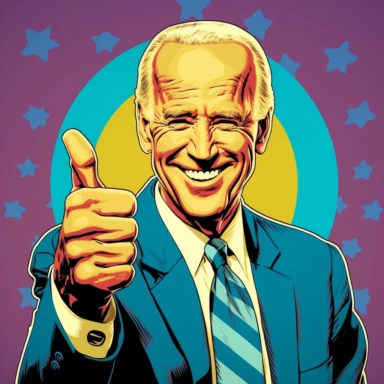pop art style clipart of joe Biden smiling with thumbs up