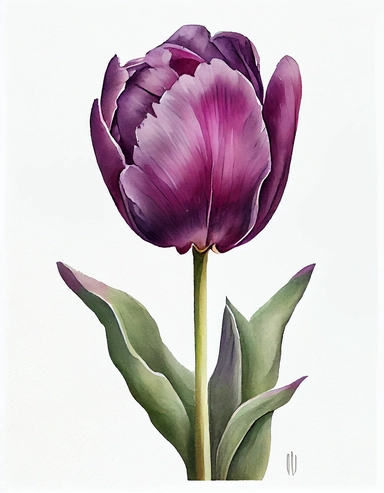 detailed watercolorart large garden lavander purple tulip head no leaves , isolated on white background, realistic, clipart