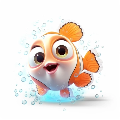 Cartoon cute clown fish, in the style of magali villeneuve, on a white background, Clipart, pastel neon colors, whimsical, magical, children illustration, twinkling lights, beautiful, sparkly, girly, feminine, engaging, High definition, 2D, HD, isolated on white background