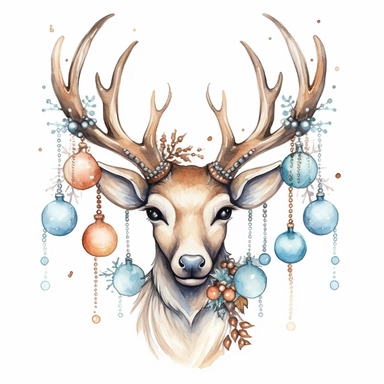 cute Christmas reindeer antlers with baubles hanging and sparkles and glitter, Christmas illustration isolated on white background Clipart style
