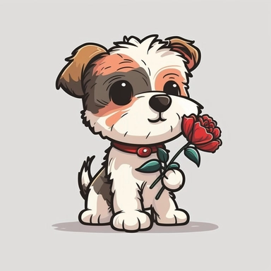 mascot flat color cartoon Cute little dog with flower. Happy Valentine's day clipart. cartoon, vector, illustration. white background