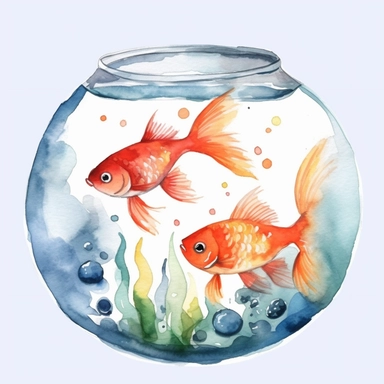 Watercolor fish bowl clipart, white isolated background, space out, hd