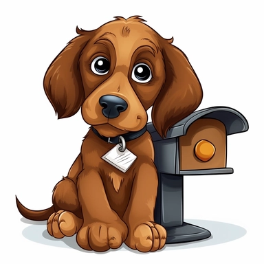 clipart brown dog checking mail