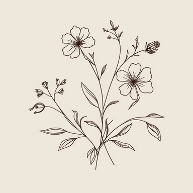 a simplified vector line art Floral illustration, victorian, vintage, minimalism, Flower, Botanical clipart, branches