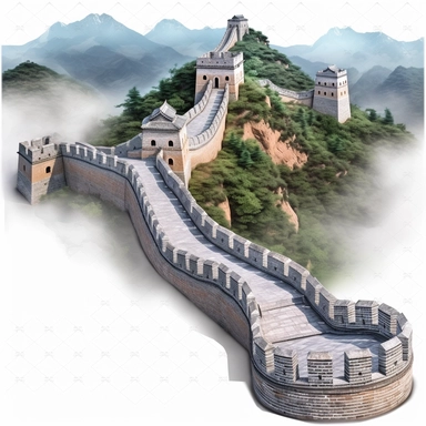 clipart Great Wall of China , china, from the top, photo realistic, white background