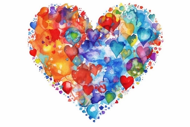 Watercolor, Design a heart shape using intertwined holiday symbols or decorations clipart, hd, on a white background, spaced out