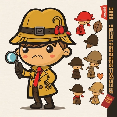 cute detective clipart, 10png, investigation, secret agent art, colors, camel, black, red, yellow, 300 dpi, transparent background