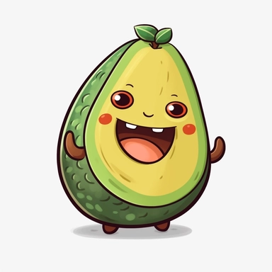 cute Avocado, happy and smiling, bold line, clipart, sticker, white background, no shadow, 8k detail